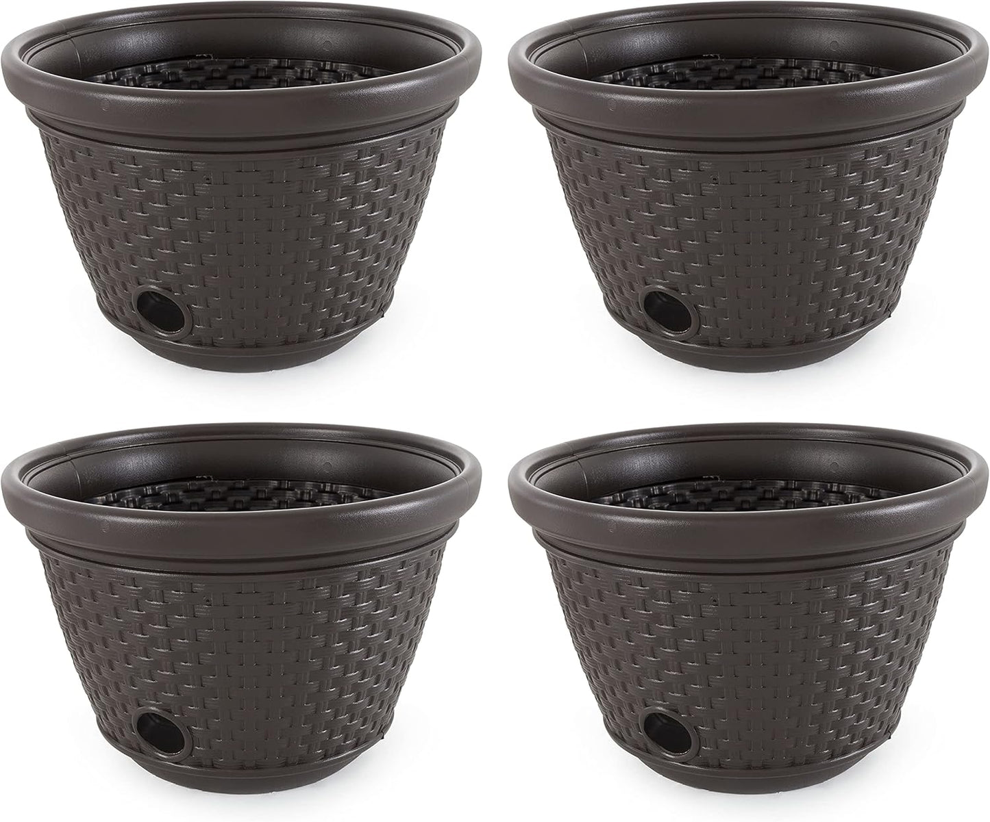 Suncast Wicker Hose Pot for Decorative Garden Storage Solutions
