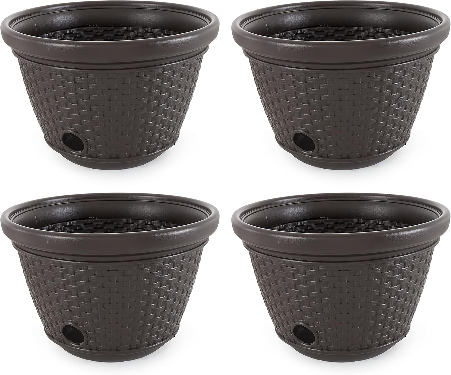 Suncast Wicker Hose Pot for Decorative Garden Storage Solutions