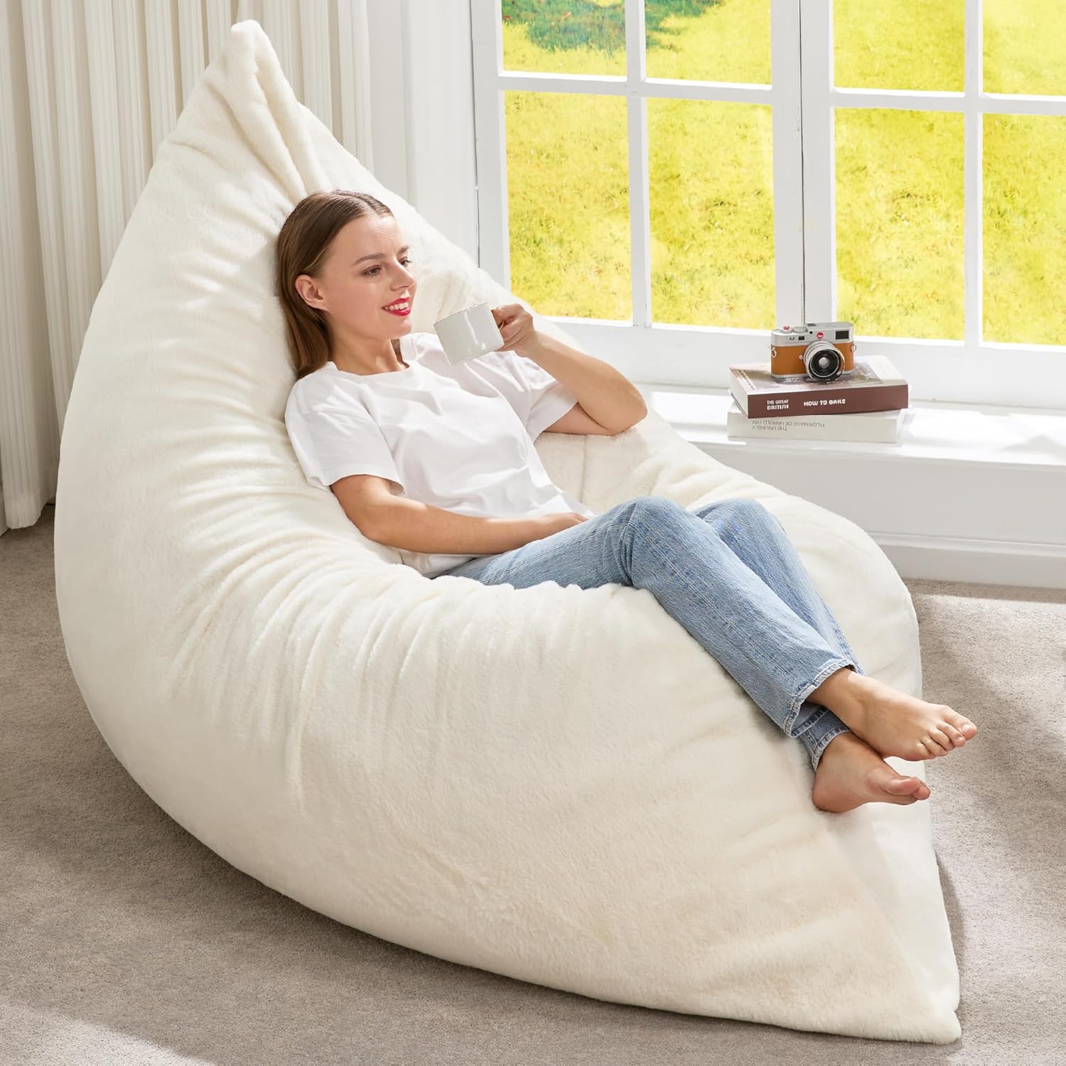 Giant 3 in 1 Bean Bag Chair for Adults with Plush Faux Fur