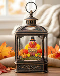 Fall Snow Globe Lantern Thanksgiving Turkey with Pumpkins - Warm LED