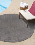 Outdoor Solid Round Area Rug 10 ft Black/Ivory - Durable Outdoor Use