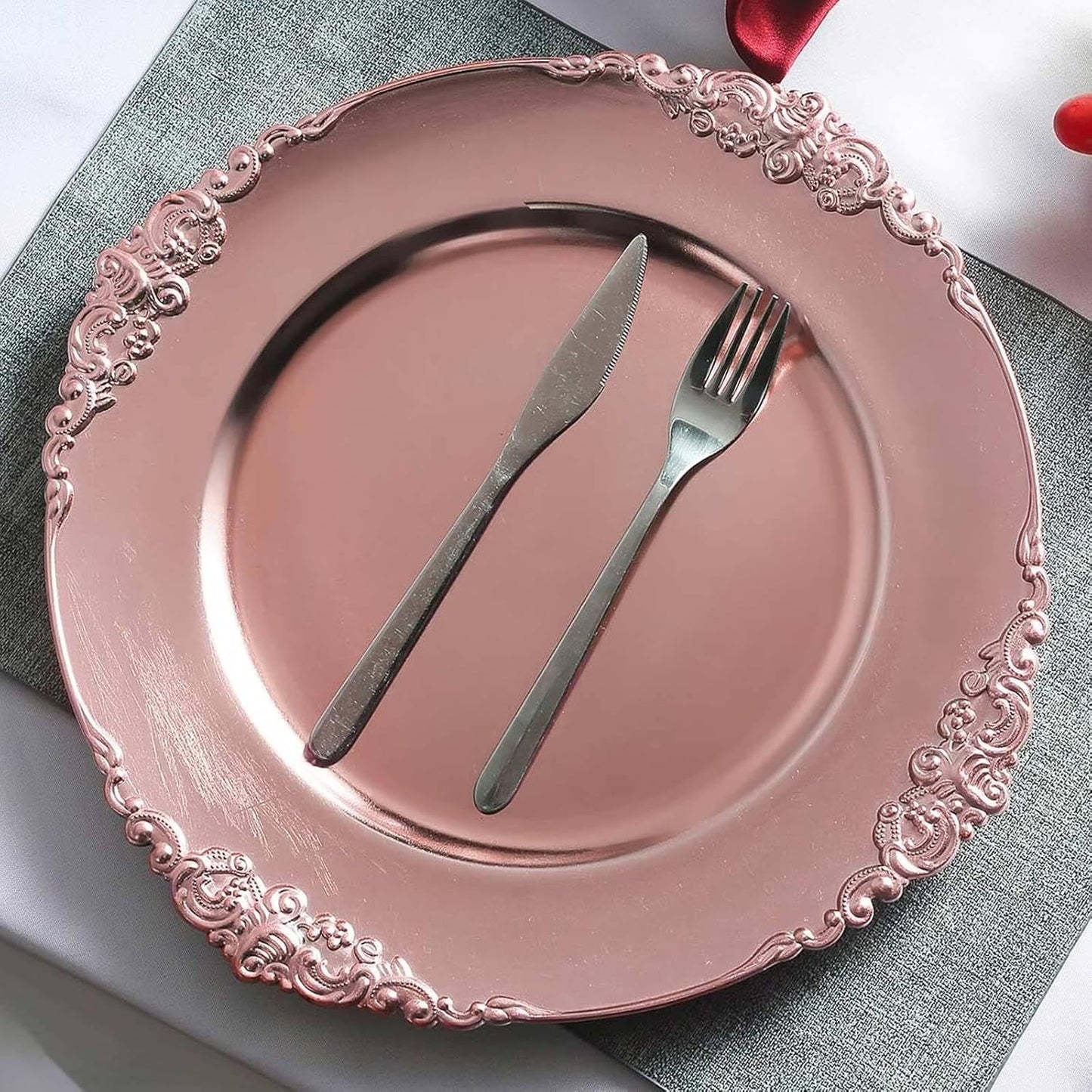 13 Inch Rose Gold Charger Plates Set of 12 for Elegant Events