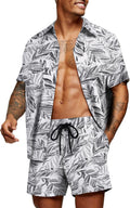 Men's Hawaiian Matching Set Summer Tropical Beach Shirt and Shorts