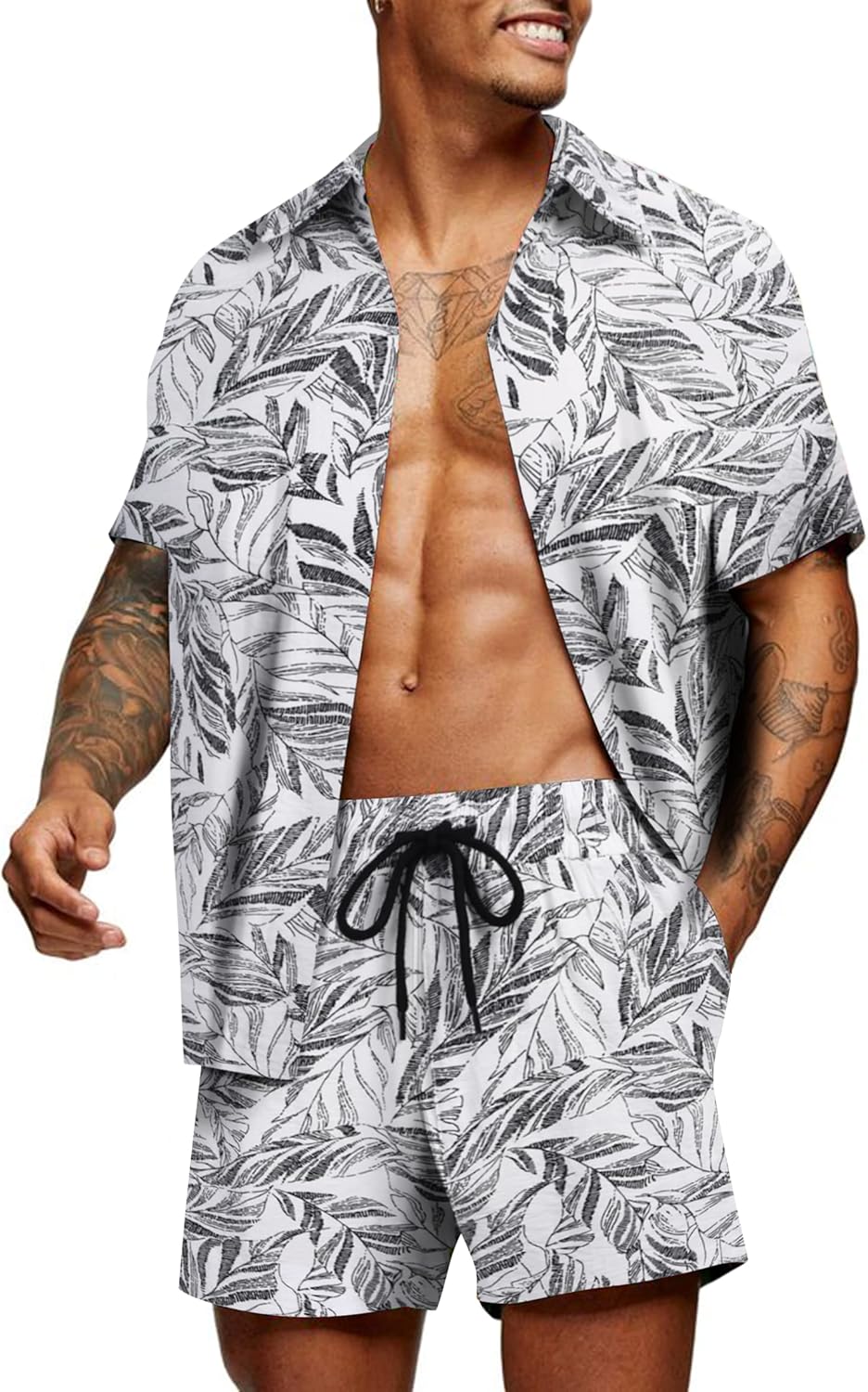 COOFANDY Men's Hawaiian Matching Set for Summer Beach Fun