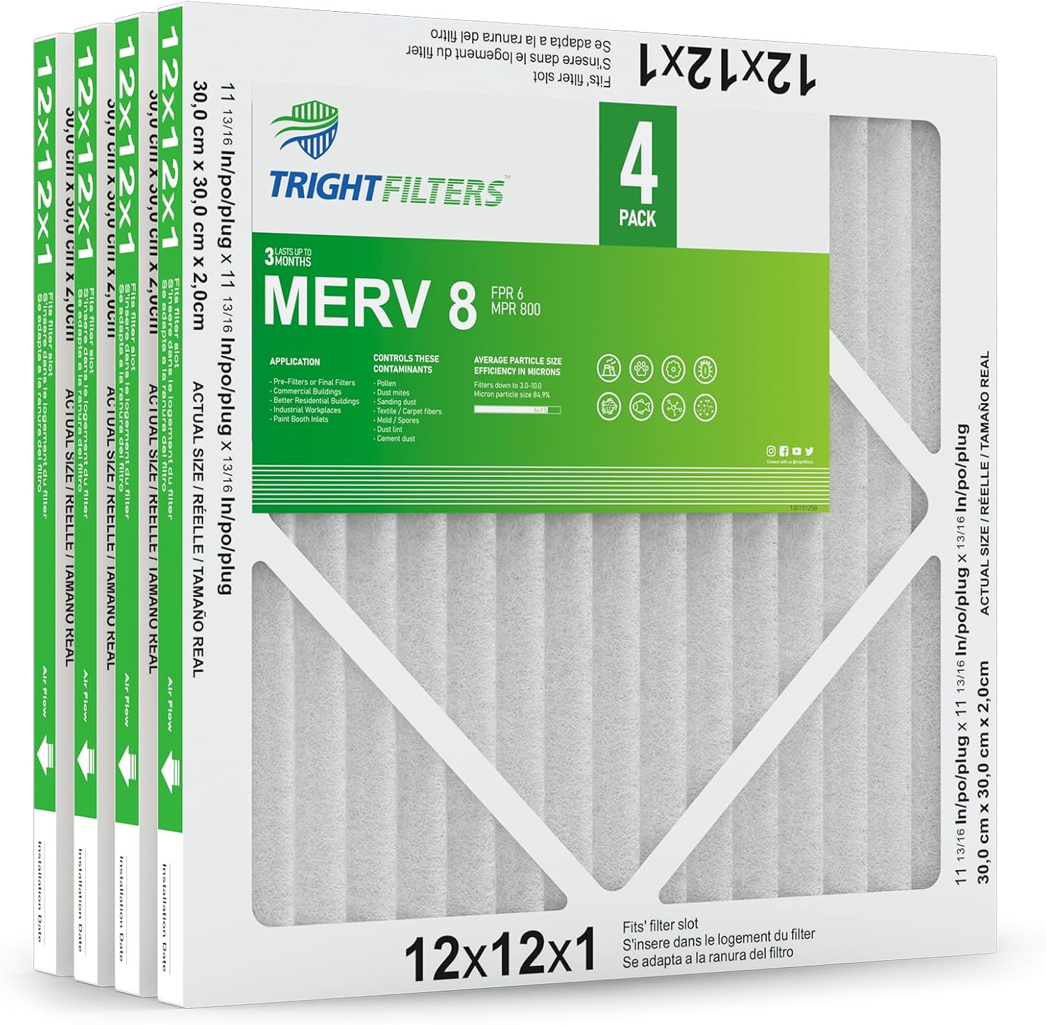 TRIGHTFILTERS MERV 8 12x12x1 4 Pack - Dust Defense