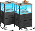 TUTOTAK LED End Table with Charging Station - Nightstand Set of 2