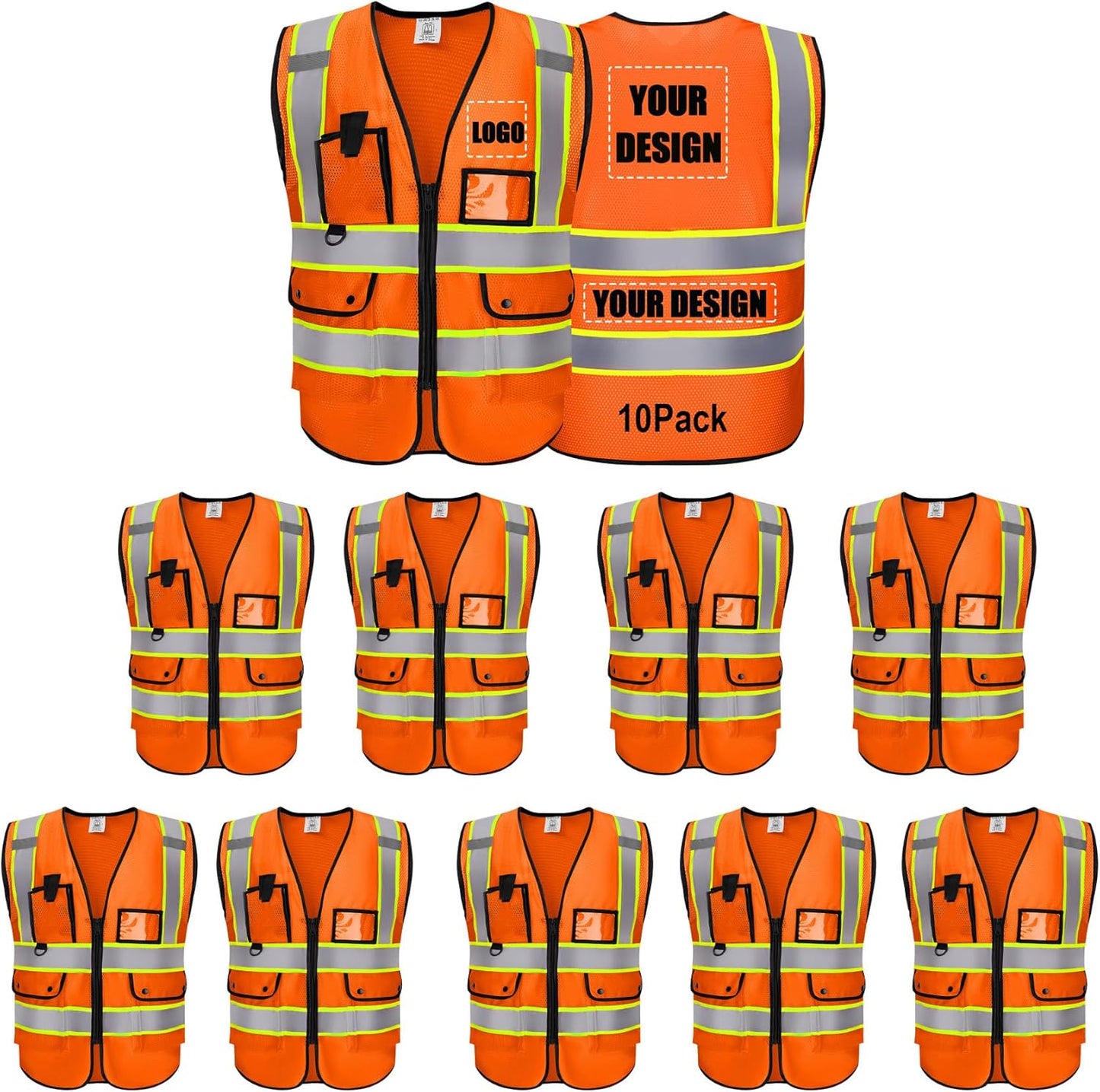 Reflective Vest Class 2 Safety Vests with Pockets and Zipper