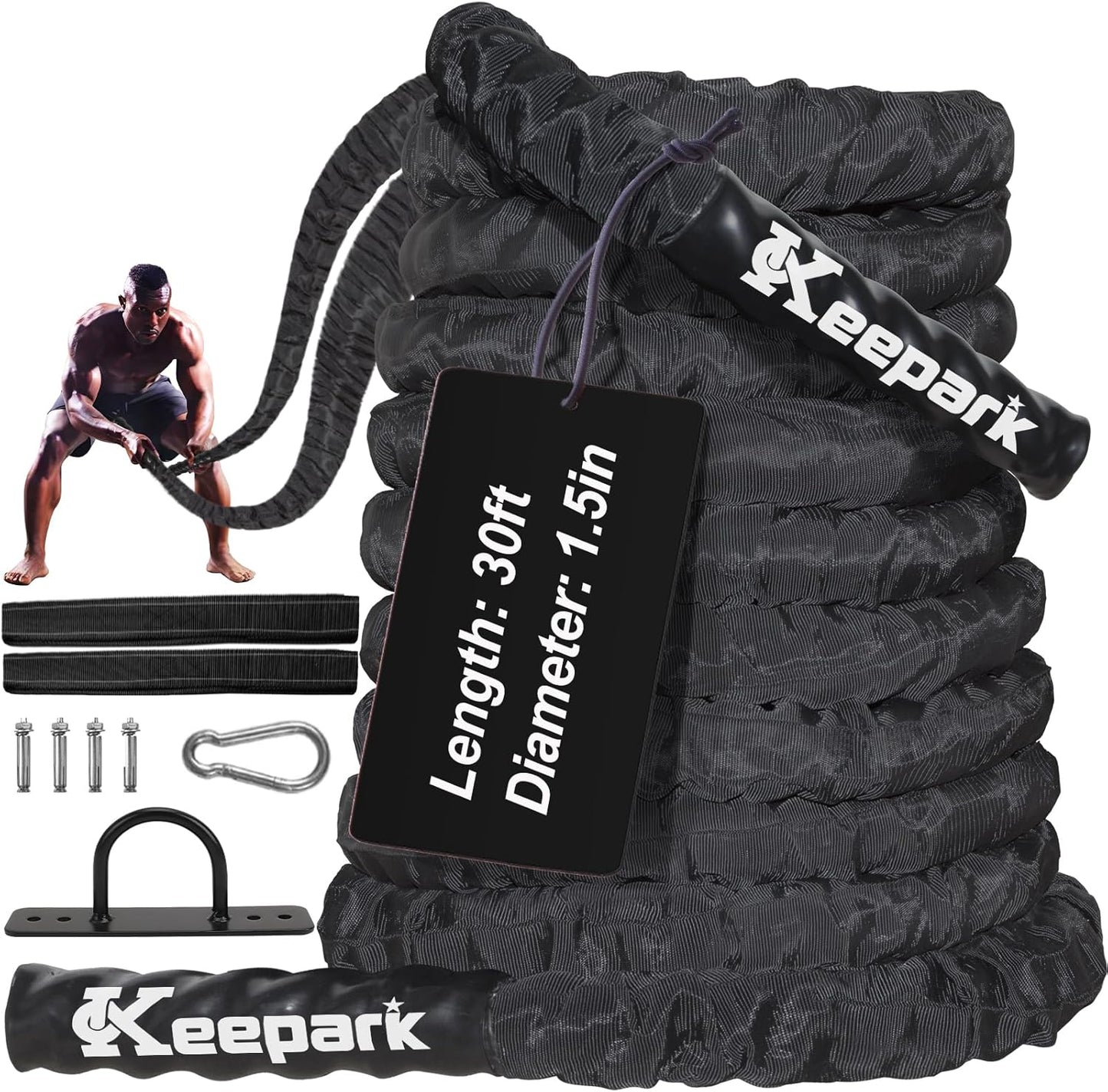 Battle Ropes for Home Gym - Heavy Workout Rope 30FT Training