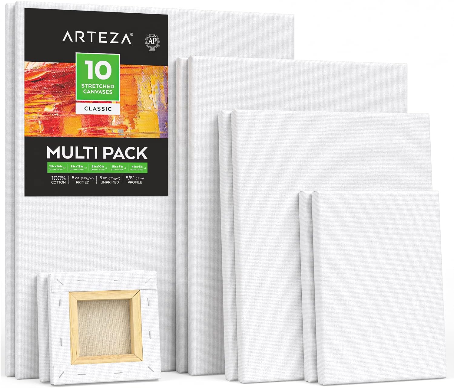 ARTEZA Stretched Canvas Multipack of 10 for Every Artist