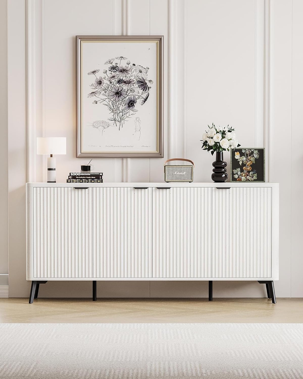 Adjustable Shelf Sideboard: Rustic White Elegance