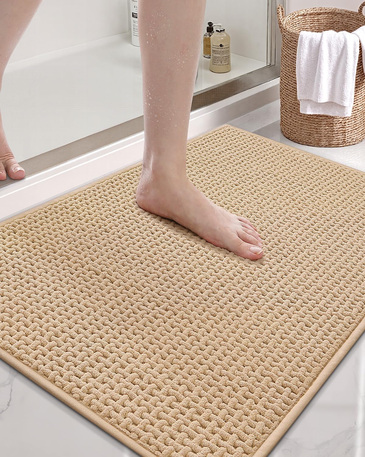 Color&Geometry Non Slip Bath Mat Soft Absorbent Chenille Rug