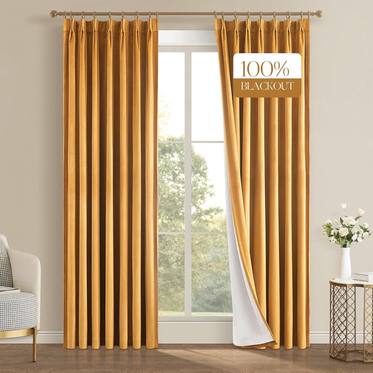 100% Blackout Yellow Velvet Curtains