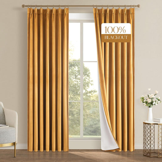 100% Blackout Yellow Velvet Curtains