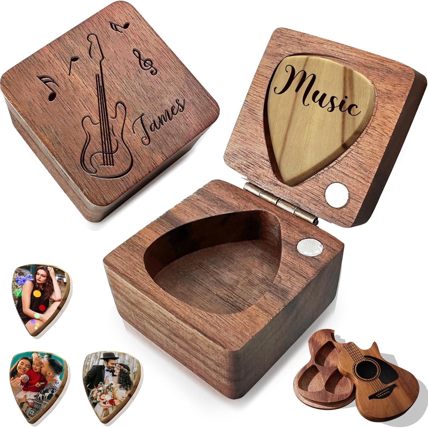 Personalized Guitar Picks Set with Engraved Case 