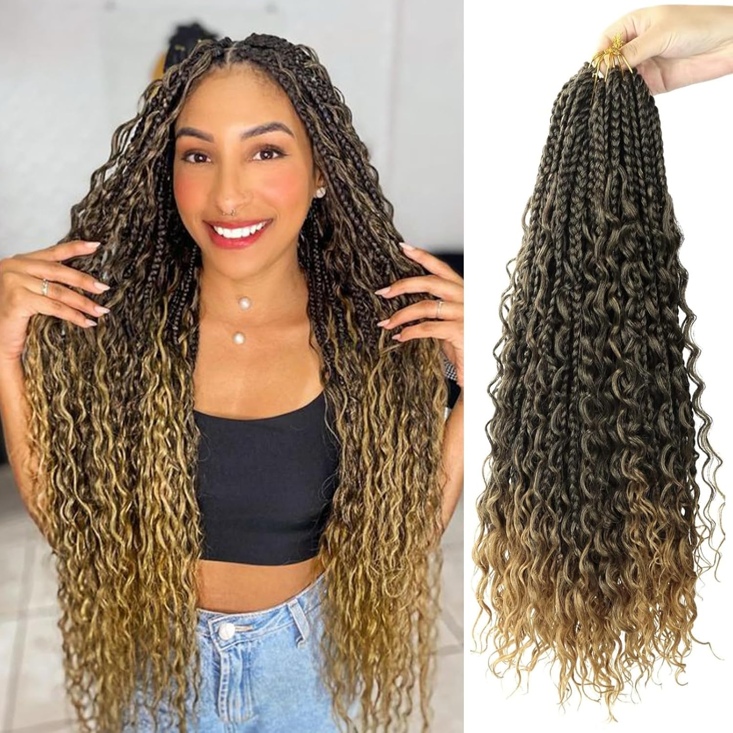 Goddess Box Braids Crochet Hair with Curly Ends for Black Women
