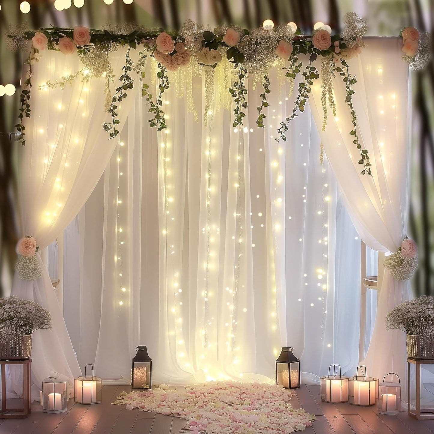 Enchanting Tulle Backdrop with Lights - HAEFOO