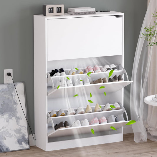 Shoe Cabinet with Odor Control and Adjustable Shelves for Entryway