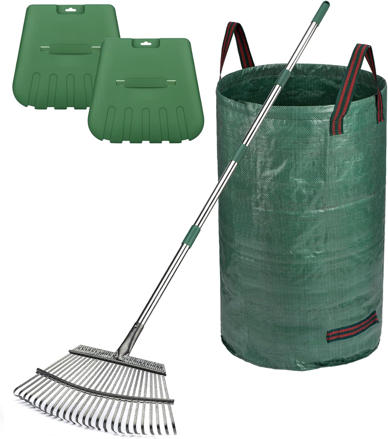 65in Heavy Duty Garden Rake with Leaf Scoops & Bag for Cleanup