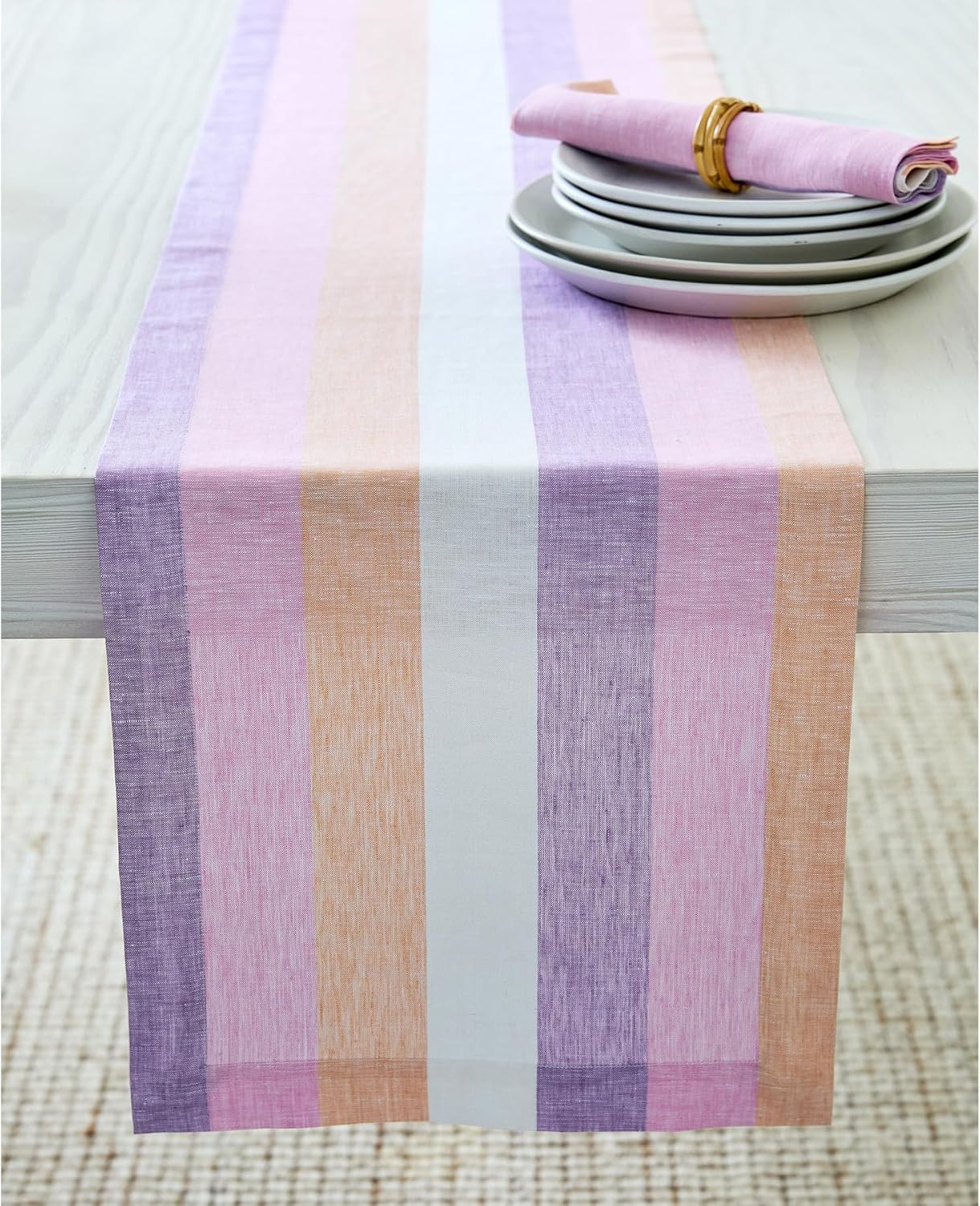 Linen Striped Table Runner 14 x 60 Inch for Stylish Decor
