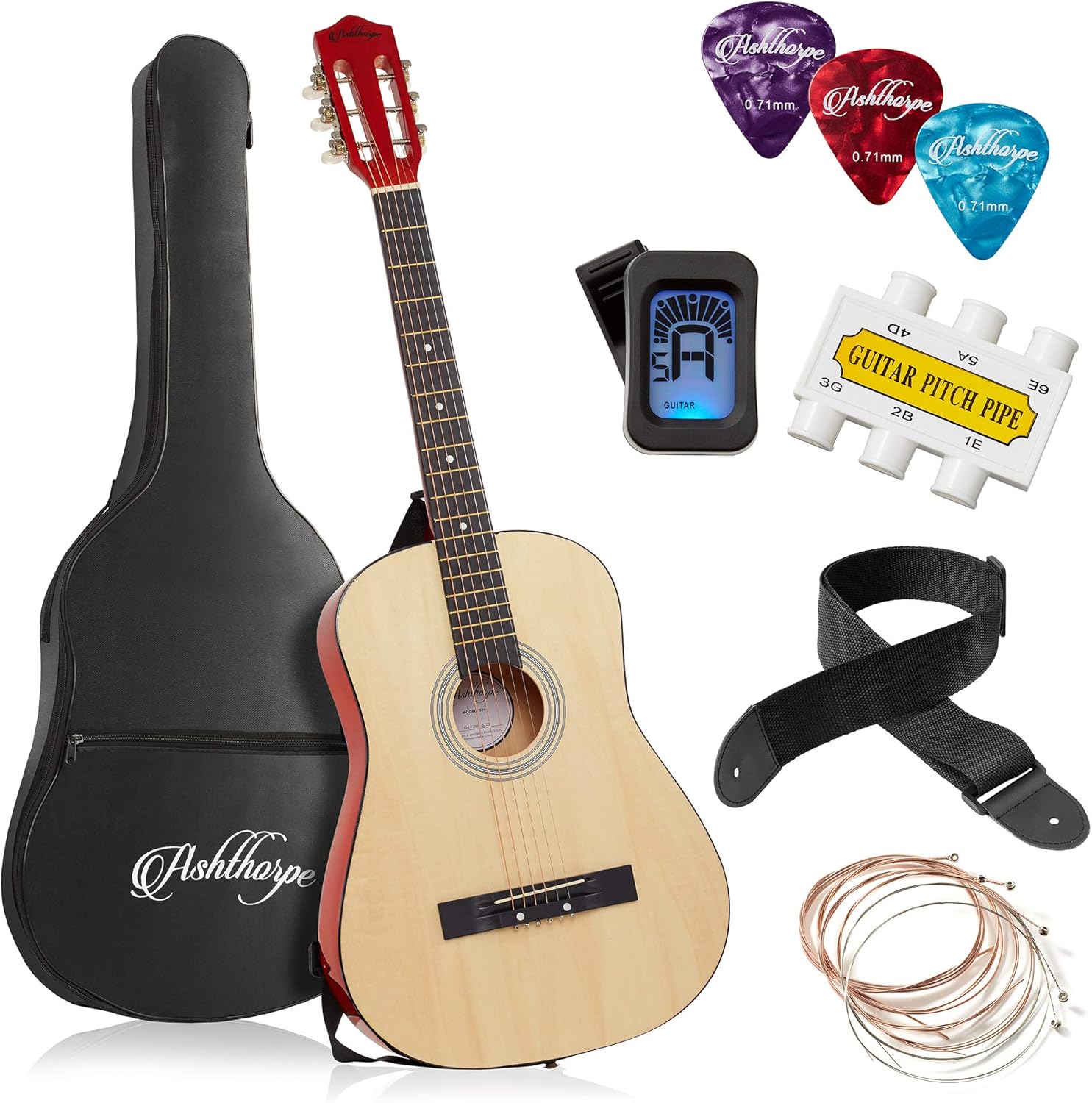 Complete Beginner Guitar Set - Ashthorpe 38-inch Natural Package