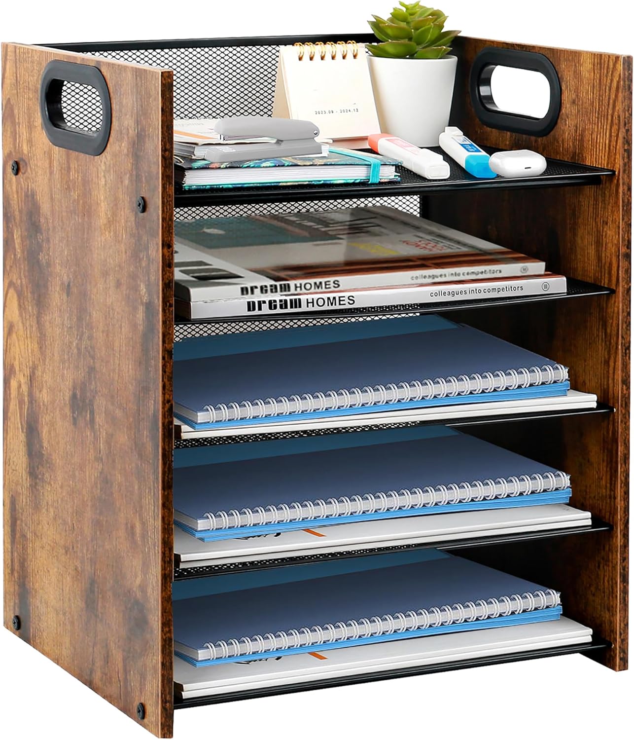 Wood Desk Organizer - 5-Tier Desktop File Organizer for Office