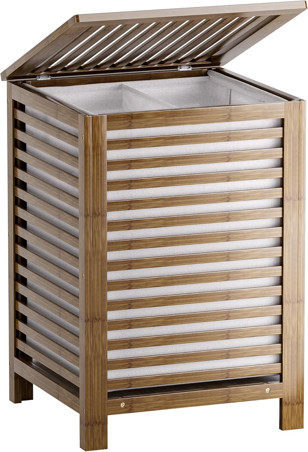 SMIBUY Double Laundry Hamper with Lid for Efficient Sorting
