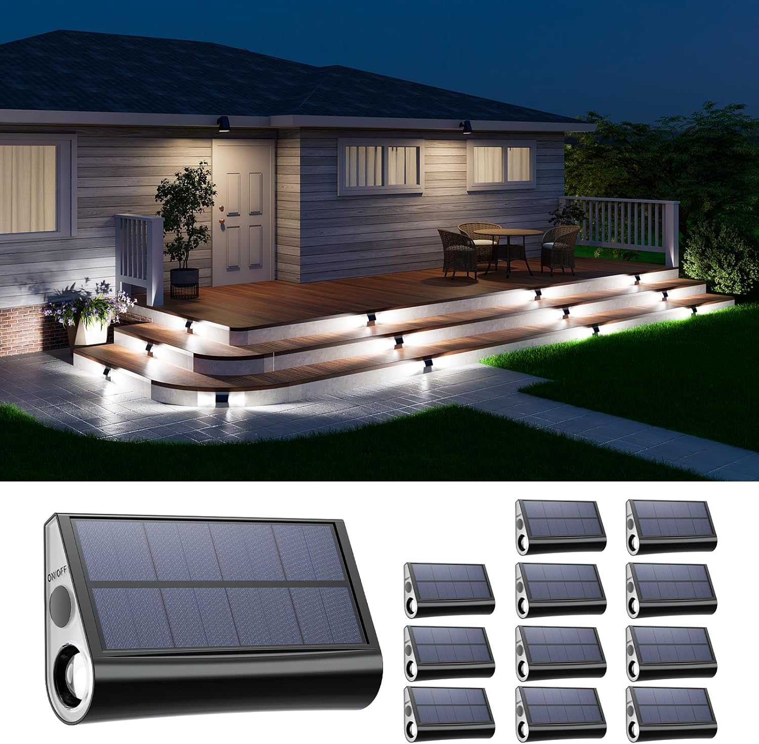 12 Pack Solar Powered Stair Lights for Outdoor Safety & Style