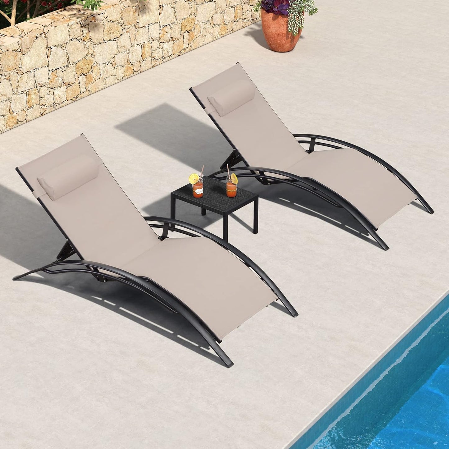 Oversized Chaise Lounge Chair Set with Side Table for Outdoors