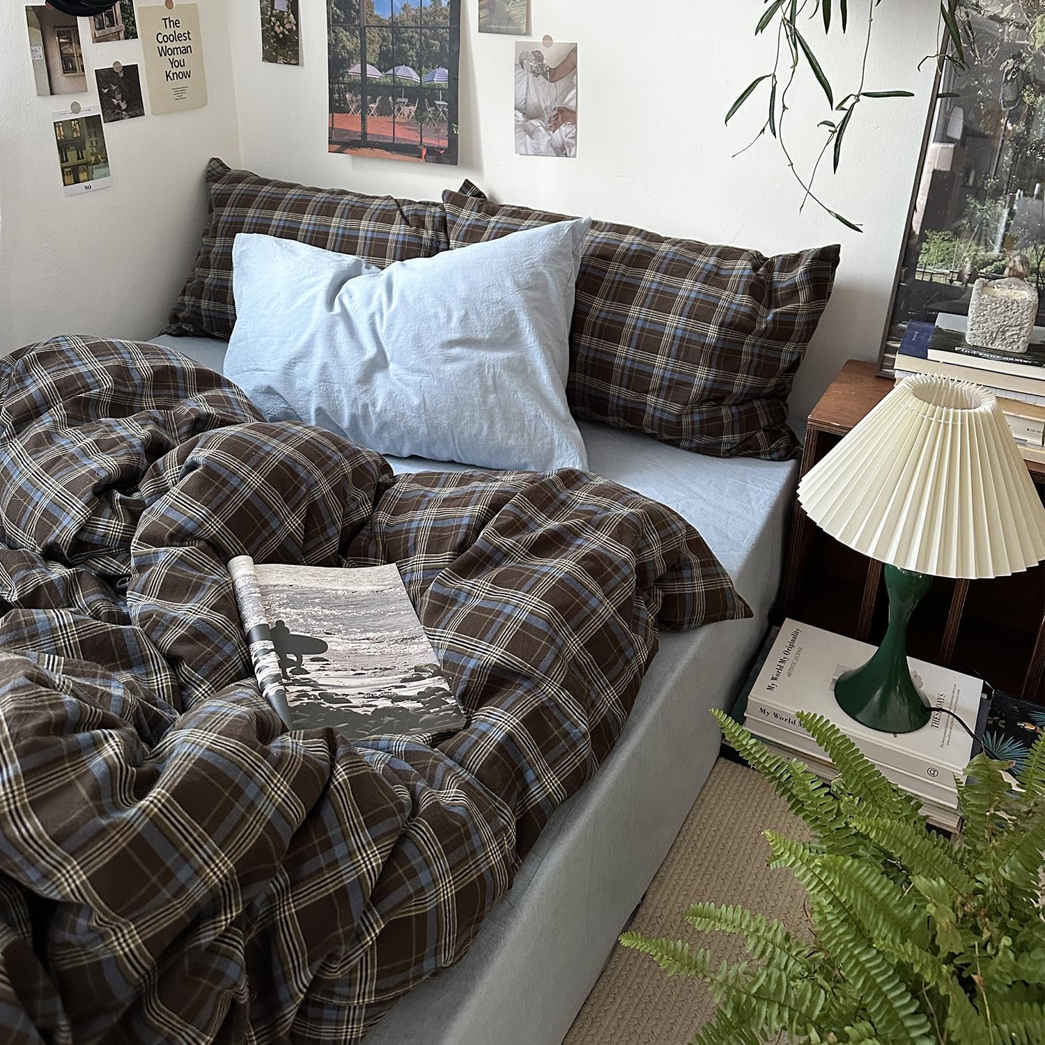 mixinni Vintage Brown & Blue Buffalo Plaid Duvet Cover Set