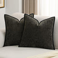 FUTEI Black Chenille Throw Pillow Covers 22x22 in - Cozy Velvet Back