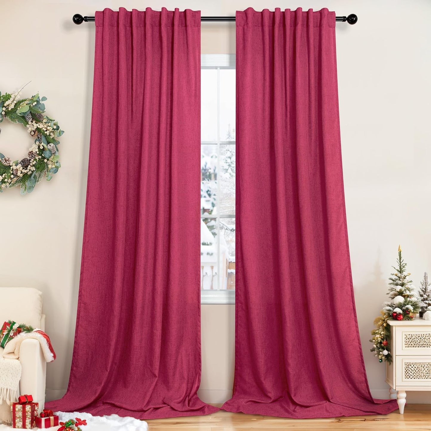 Pitalk Christmas Red Hot Pink Curtains for Kids Room 84 Inch