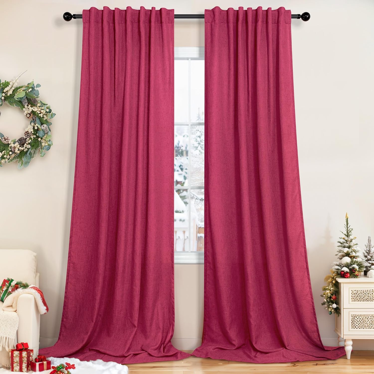 Pitalk Christmas Red Hot Pink Curtains for Kids Room 84 Inch