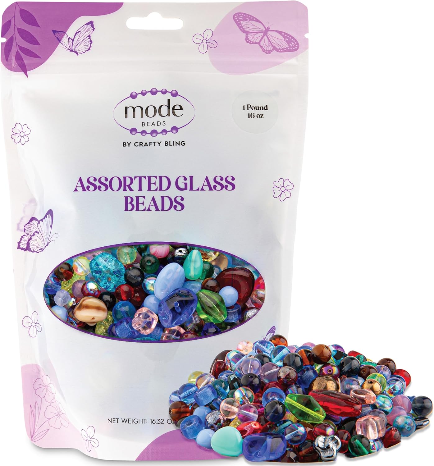 One Pound Assorted Glass Beads for Jewelry Making and Crafts