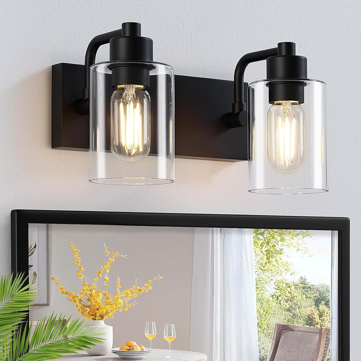 Matte Black 2-Light Bathroom Lights Over Mirror for Modern Homes