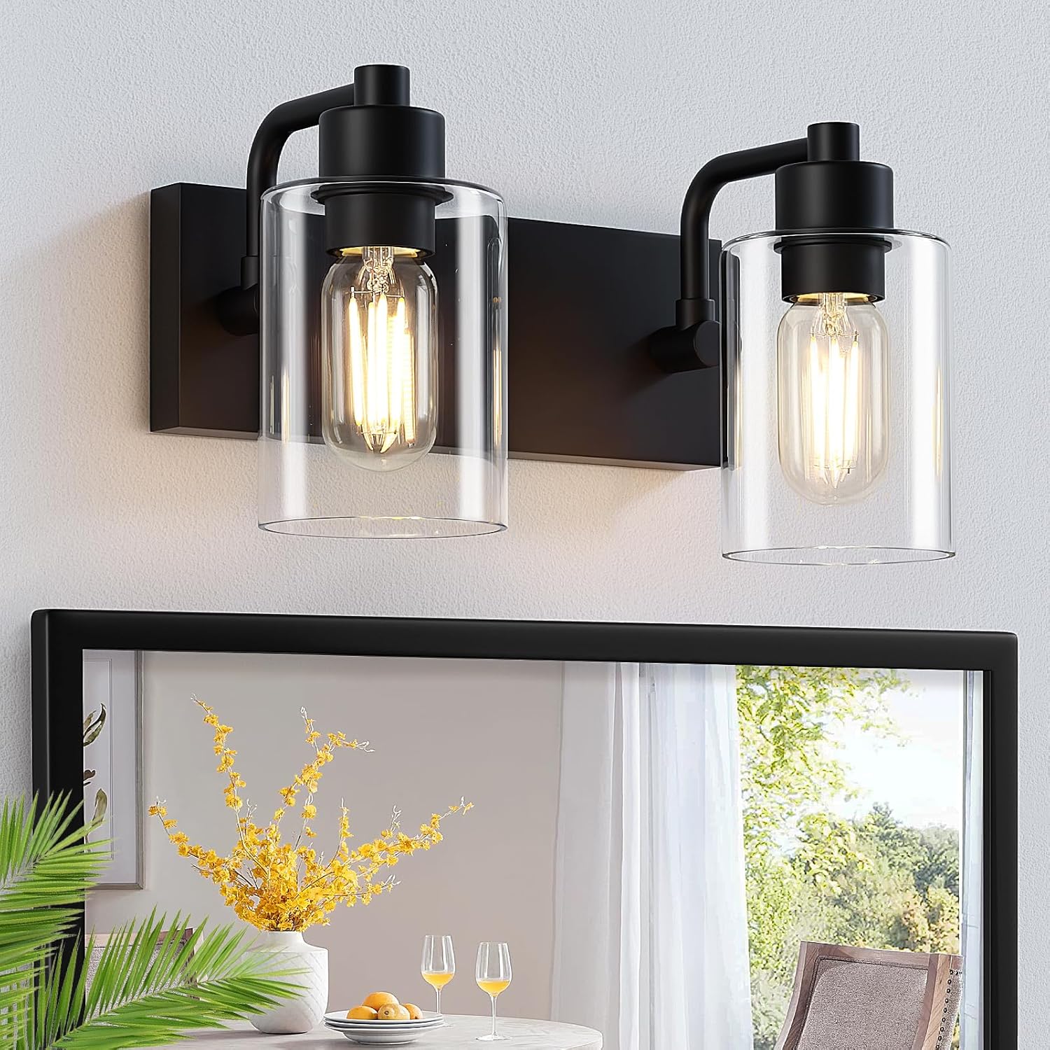 Matte Black 2-Light Bathroom Lights Over Mirror for Modern Homes
