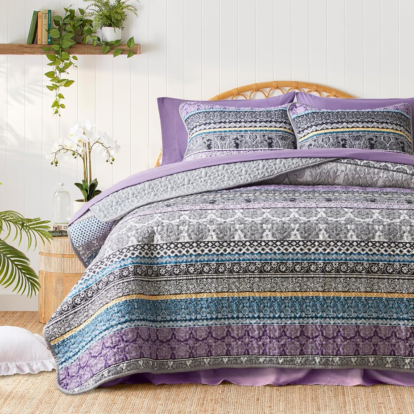 Colorful Bohemian Quilt Set Twin Size for Summer Comfort