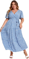 Plus Size V Neck Wrap Maxi Dress - Comfortable Flowy Summer Fit