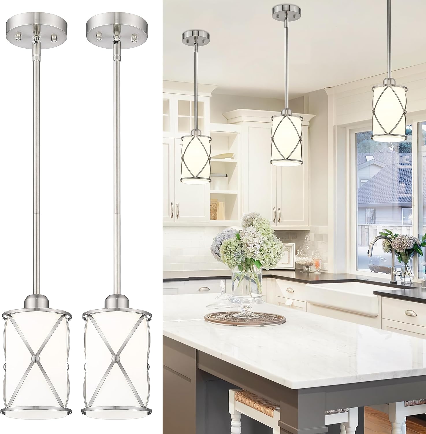 Brushed Nickel Pendant Lights for Kitchen Island - 2 Pack