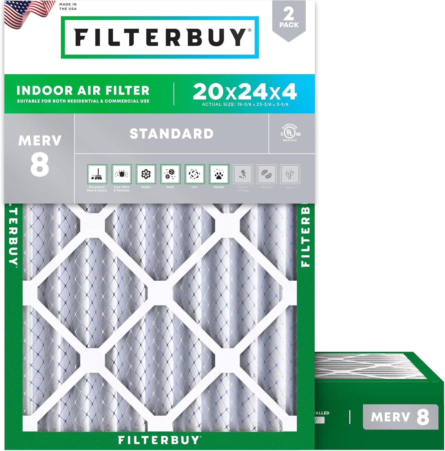 Filterbuy 20x24x4 Air Filter MERV 8 for Dust & Allergy Defense