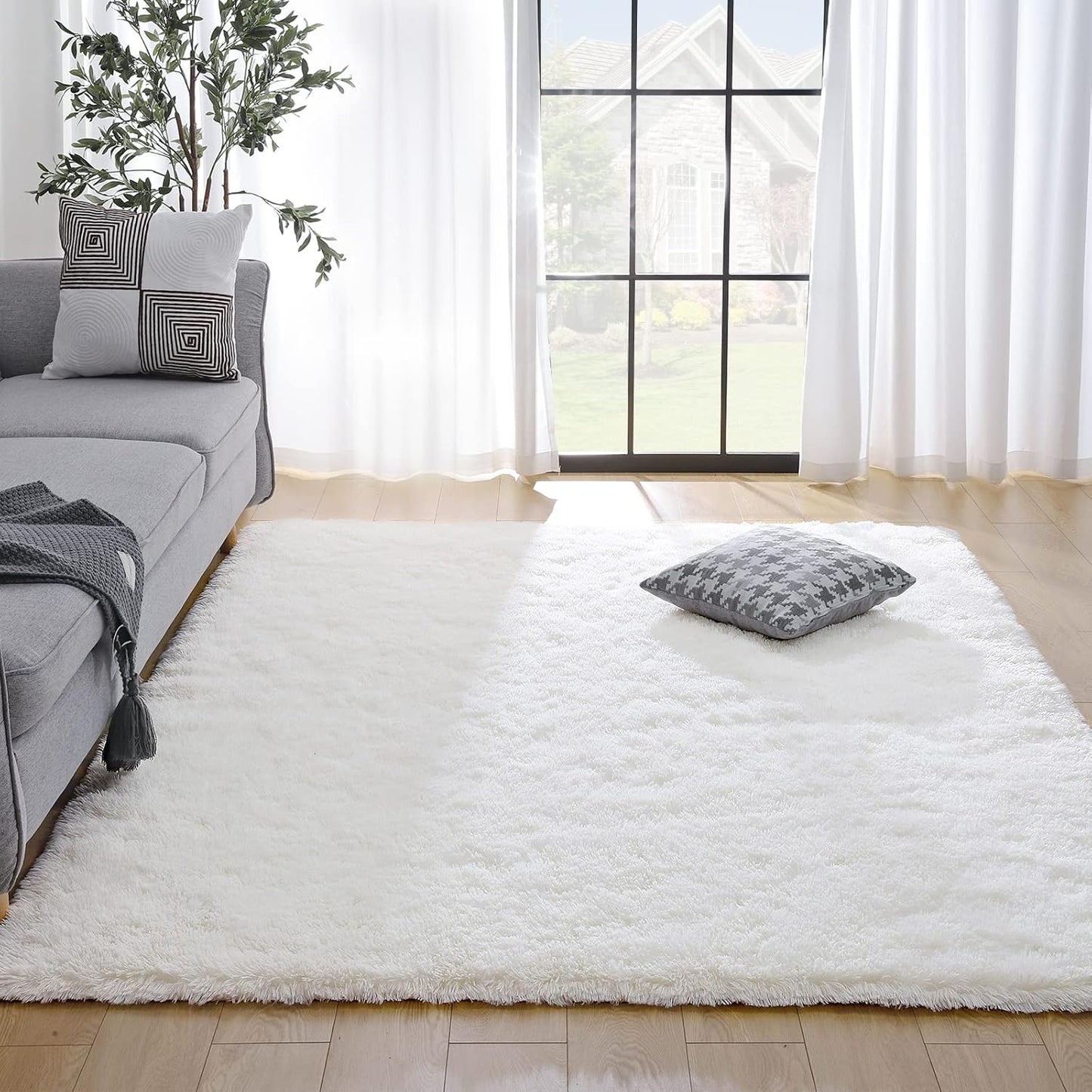 Kelarea 5x8 Non-Slip Cream Area Rug for Living Room Decor