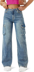 Women High Waisted Cargo Jean with 6 Pockets for Style