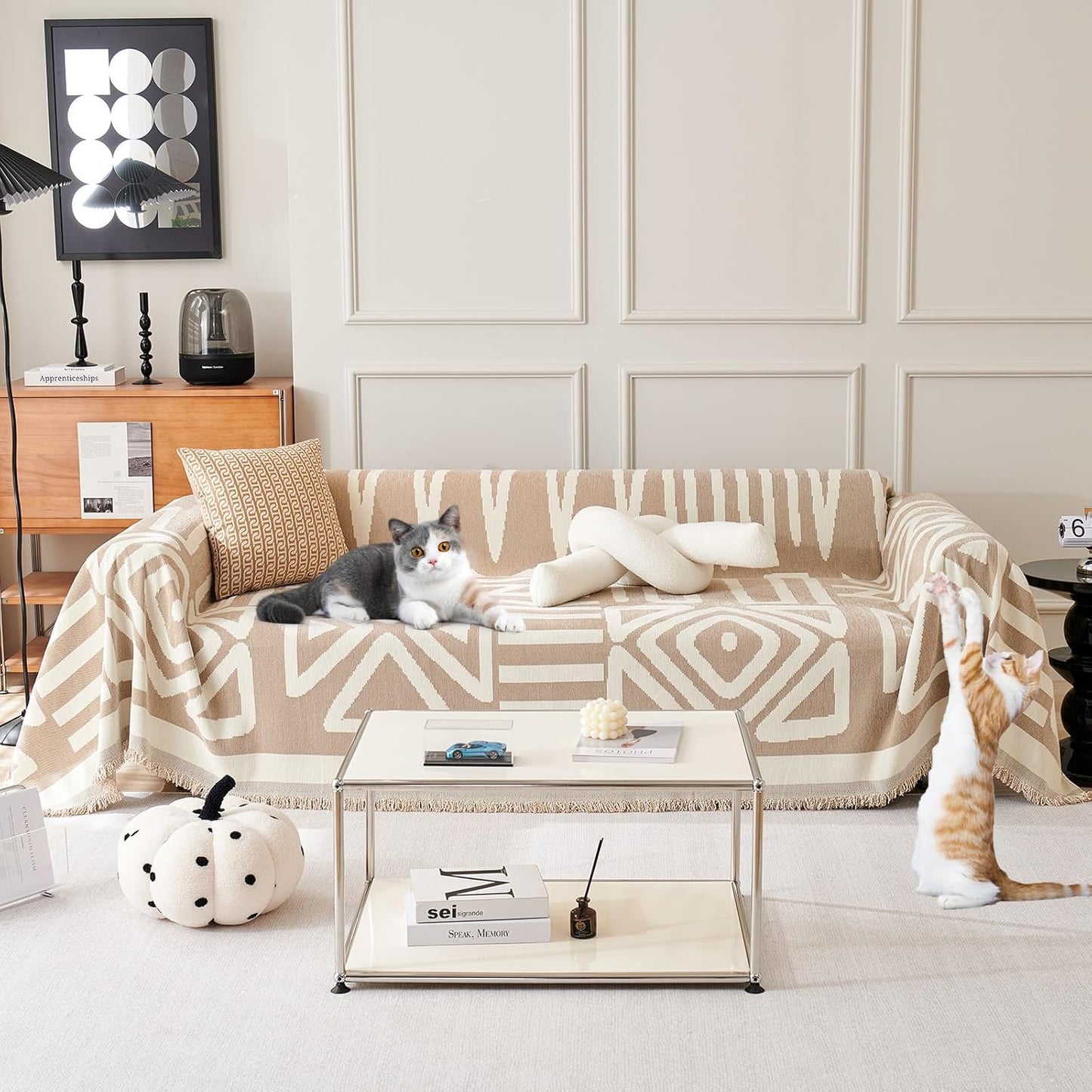 STACYPIK Khaki Beige Sofa Cover for Dogs and Cats - 91X118in