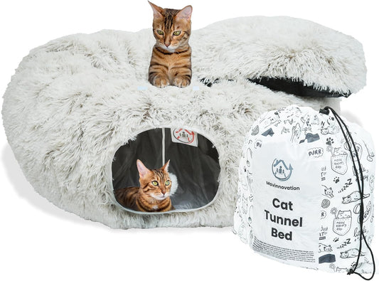 Large Cat Tunnel Bed for Indoor Cats - Warm and Fluffy Design