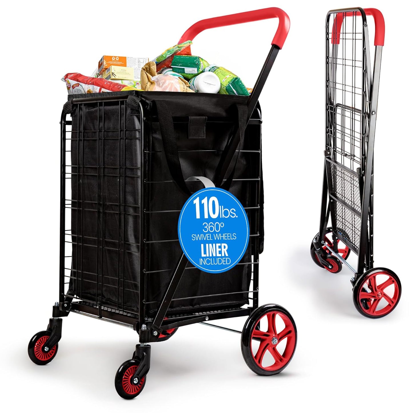 SereneLife Large Folding Utility Shopping Cart for Groceries