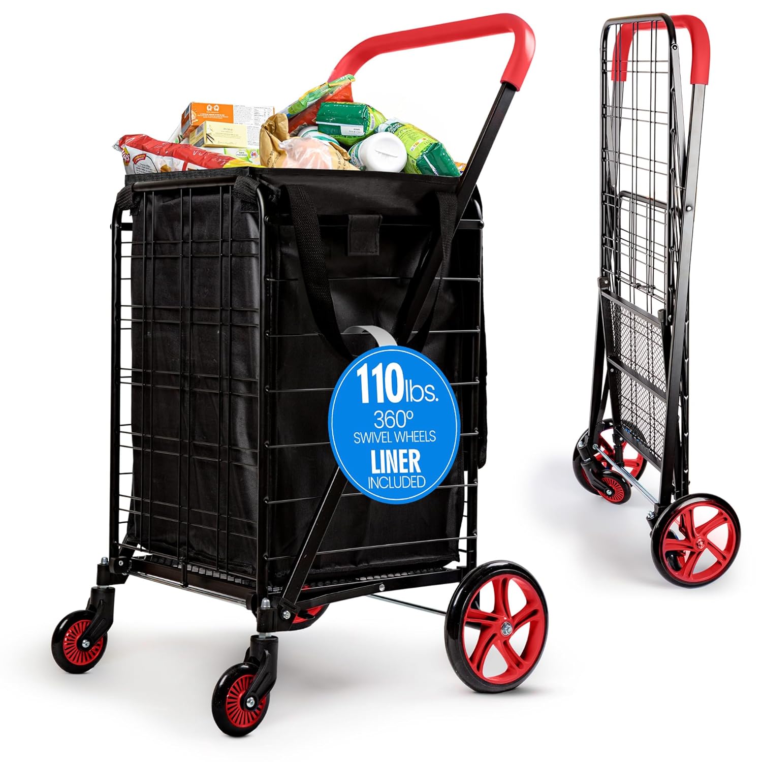 SereneLife Large Folding Utility Shopping Cart for Groceries