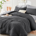Dark Grey/Light Grey Queen Comforter Set Seersucker - All Season