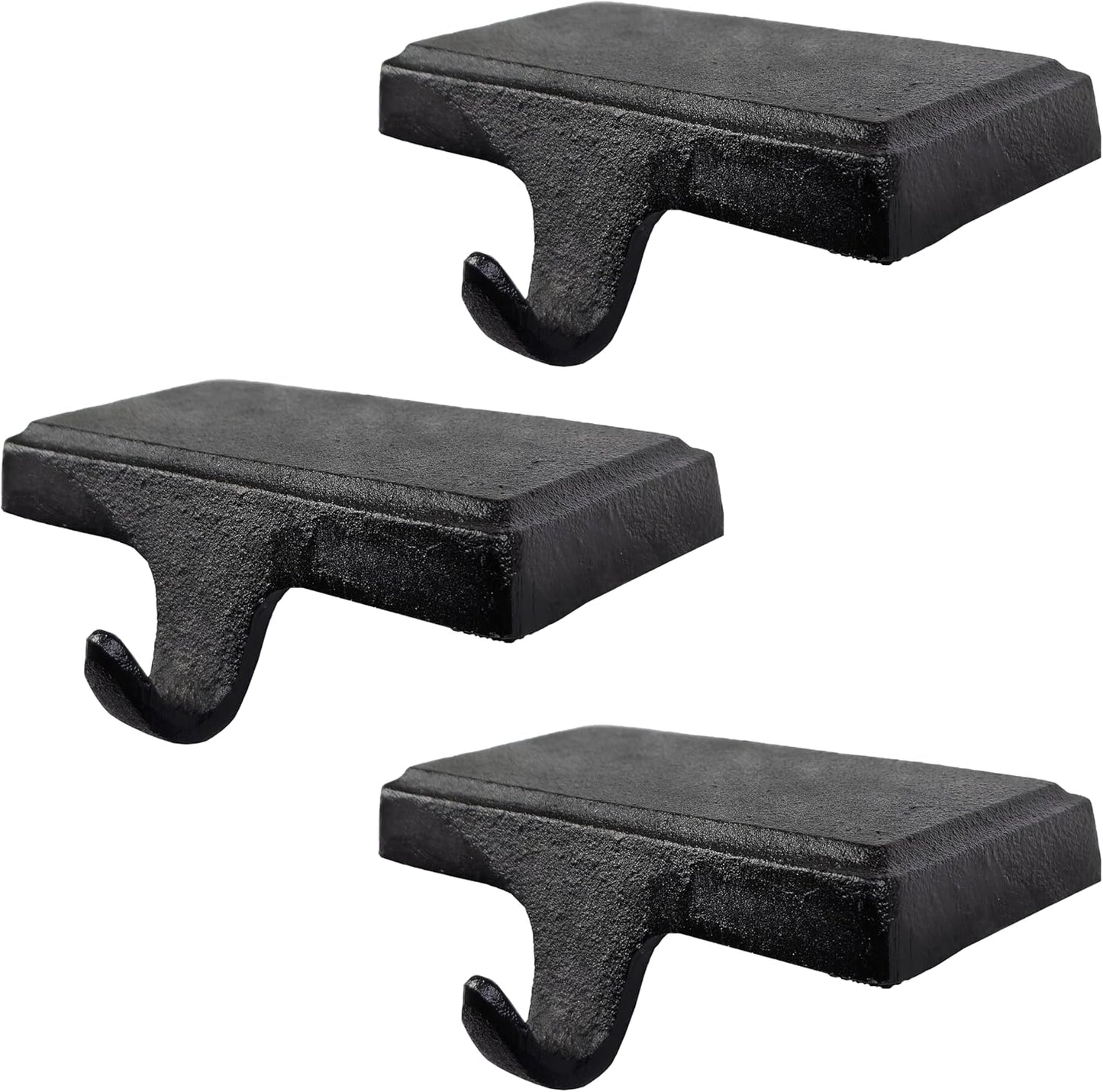 Black Christmas Stocking Holders for Mantle - Set of 3 Sturdy Hooks
