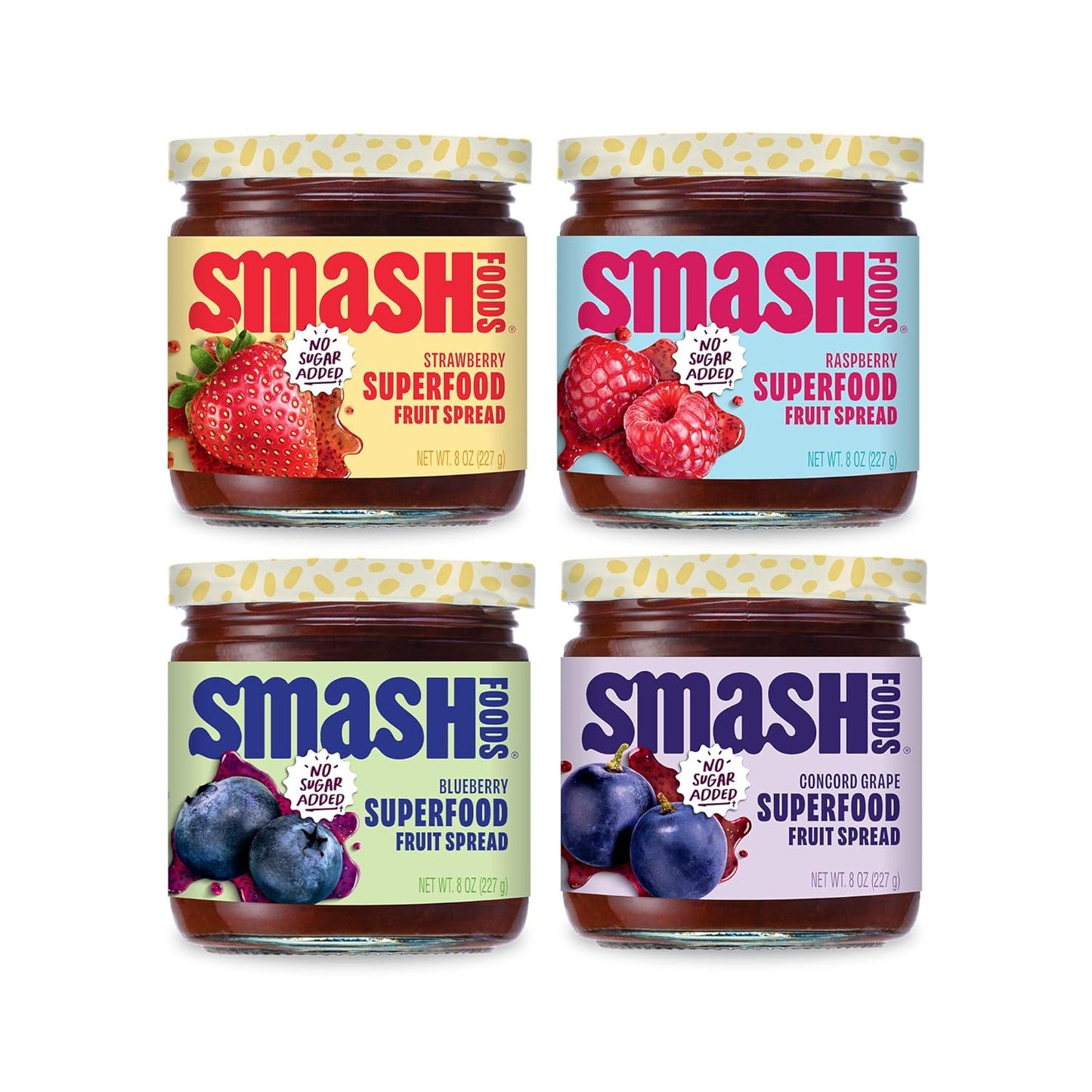 Smash Foods Jam Classics Variety 4-Pack - Low-Calorie Keto Spread