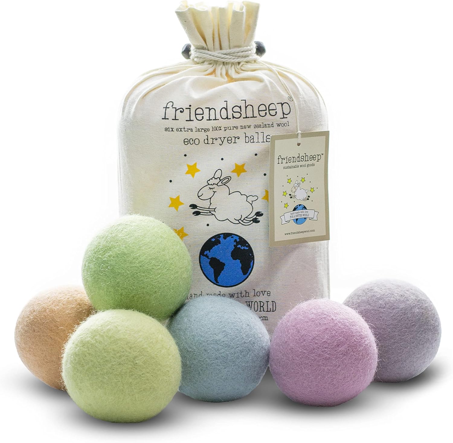 Friendsheep Wool Dryer Balls Organic Lavender 6 Pack XL Premium