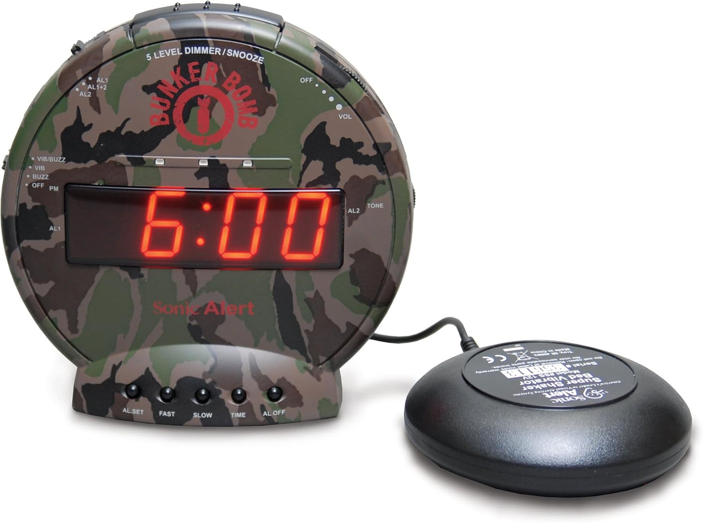 Sonic Bomb Dual Alarm Clock with Bed Shaker for Heavy Sleepers